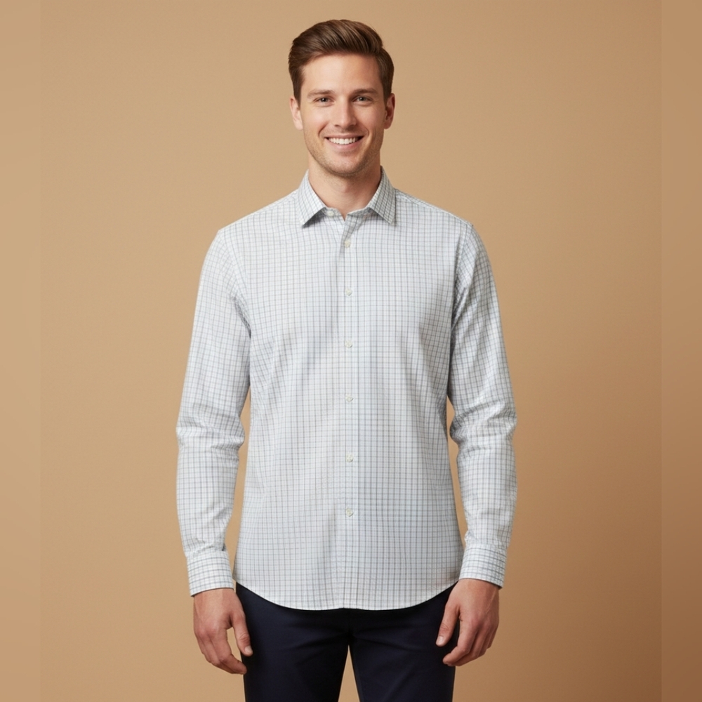 $85 Calvin Klein Mens STEEL Regular-Fit Non-Iron Stretch Shirt